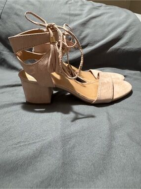 TOP Moda Suede Lace-Up Block Heel Sandals in tan